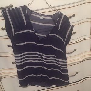 Sheer striped short sleeve shirt